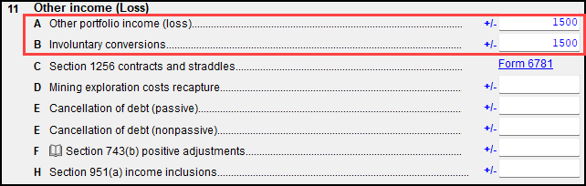 Image of "Other income" items on screen K